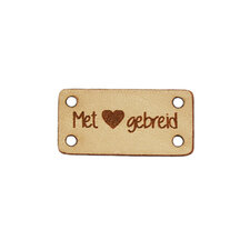 Leren label 3x1,5 cm Met hartje gebreid